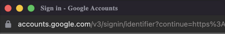 Tight crop of the counterfeit Google sign-in window's title and URL bar: macOS traffic lights, "Sign in - Google Accounts" title, and a fake URL bar with padlock showing accounts.google.com